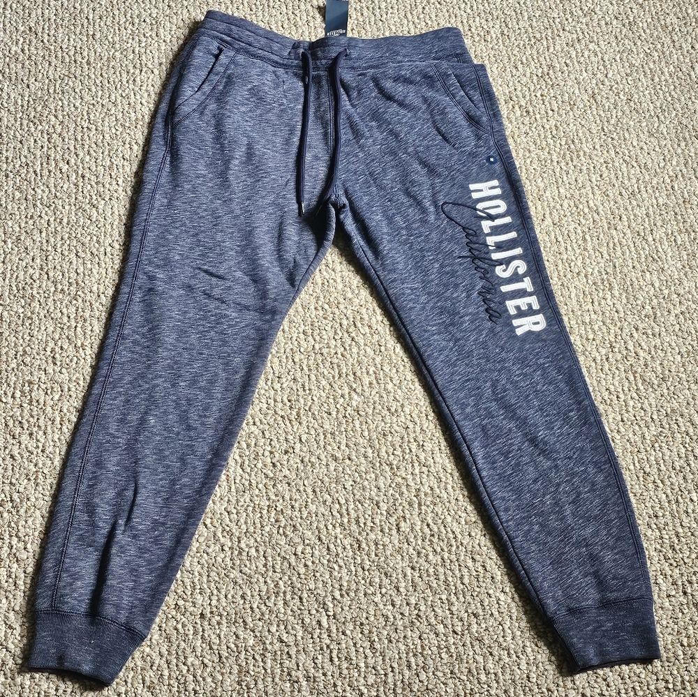 Hollister Blue Sweatpants with White Logo